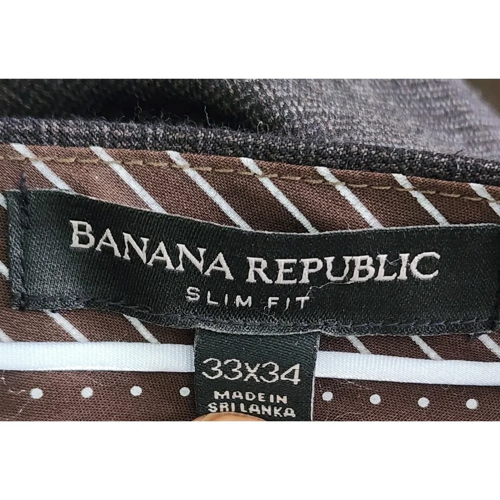 Banana Republic Men's Brown Check Slim-Fit FF Wool Dress Pants  33 X 34